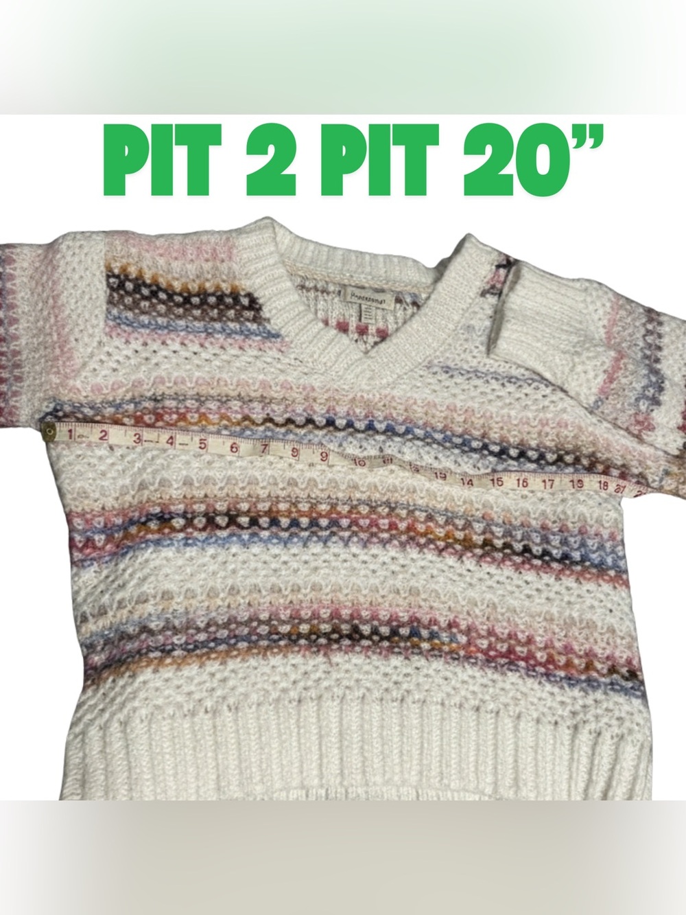 Cream Cream White Rainbow Striped Long Sleeve Cropped Sweater Francesca’s Shelly - Picture 2 of 5